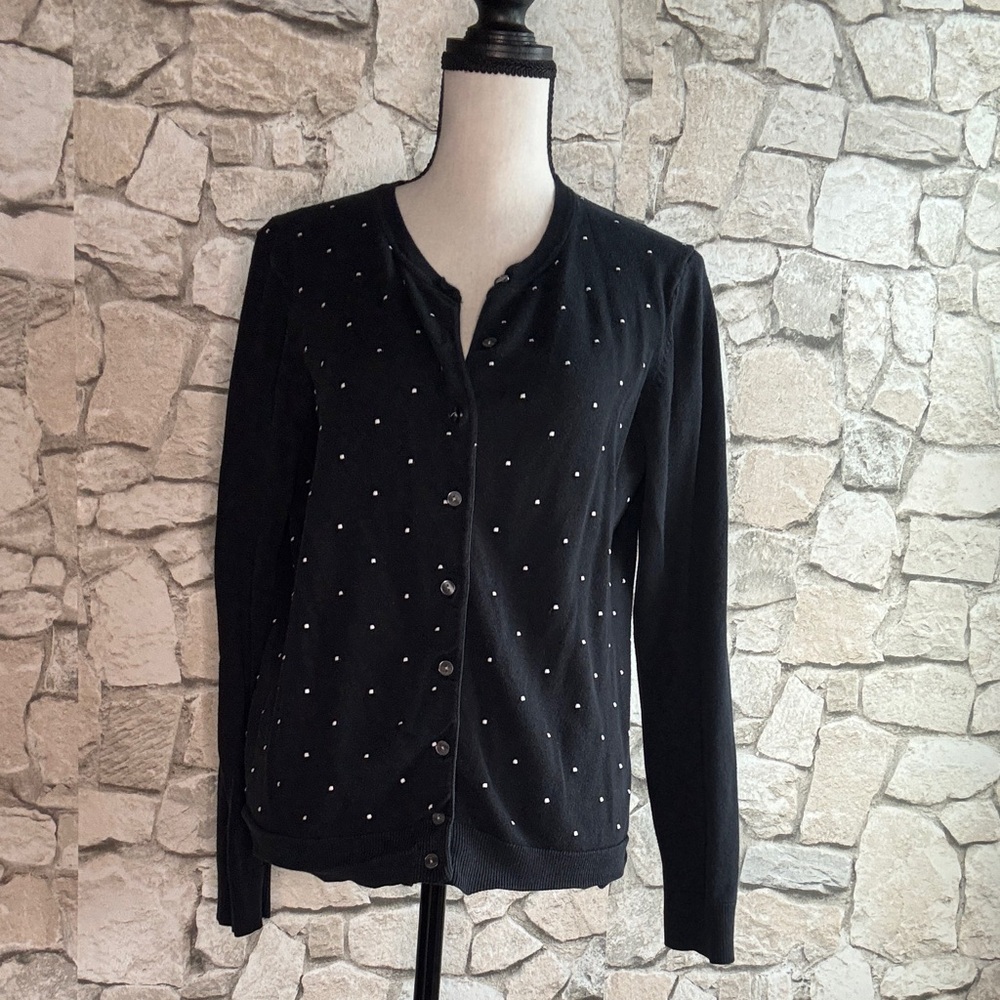 Karen Scott Black Sweater with White Dots